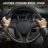 Leather Steering Wheel Cover, DIY Sewing With Needle & Thread, Breathable Anti-Slip Car Steering Wheel Protector, Universal 15 Inch Auto Steering