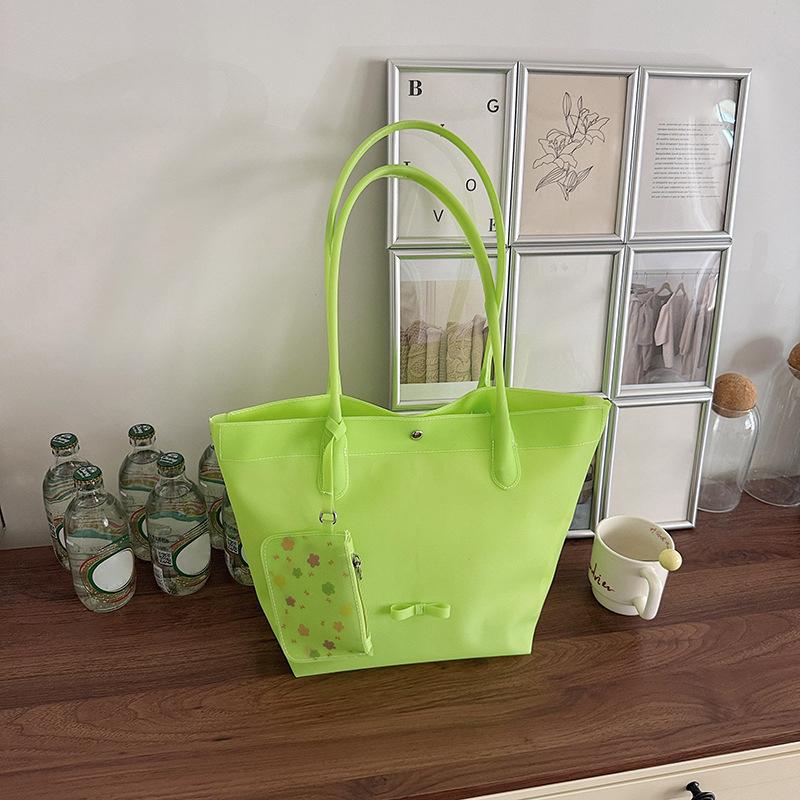Jelly Color Pvc Clear Tote Bag Women Commute Shoulder Bag Large Capacity Waterproof Shopper Pouch Transparent Top Handle Handbag