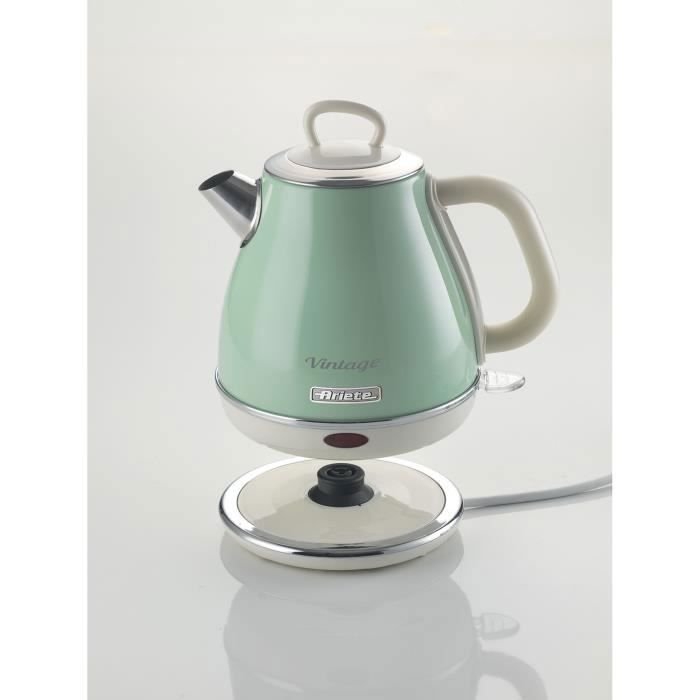 Bouilloire Vintage 1L Vert - ARIETE - 1630 Watt - Métal - Coulée Sans Fil - Socle 360 Degrés