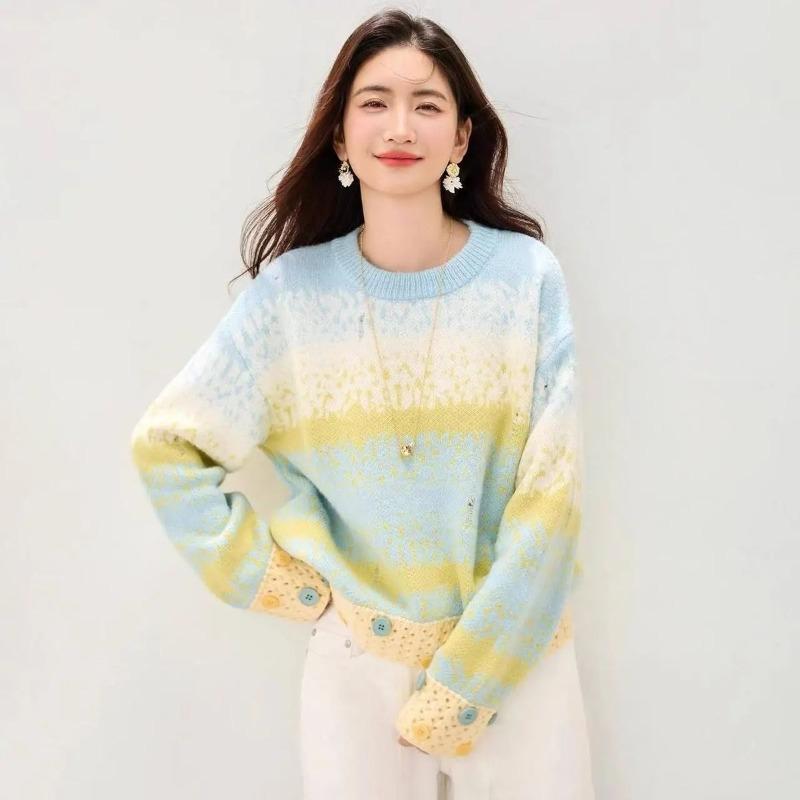 Women's Thick Knit Sweater Round Neck Long Sleeve Pullover Autumn Winter Warm Jumper