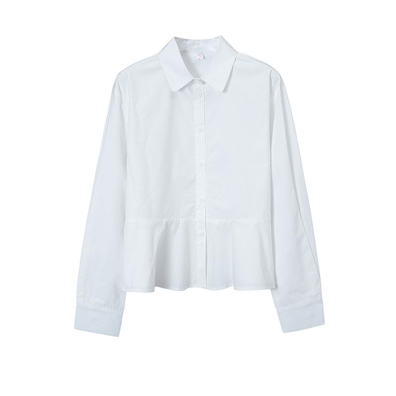 

2026 Blue Long-Sleeve Lapel Shirt: Waist-Cinched, Fashionable, Versatile, Loose Fit Base Layer Top Medium білий