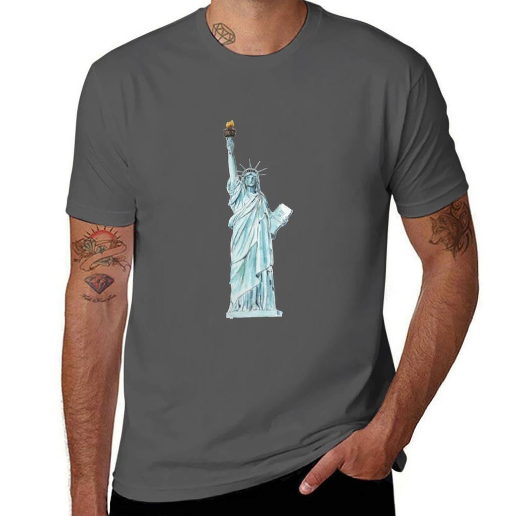Hand Painted Statue of Liberty Watercolor T-Shirt Plus Size Comfort Fit Tee