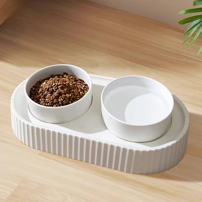 Dog Roman Column Ceramic Double Bowl Cat Bowl Cat Drinking Water Bowl Anti-knock Over Pet Dog Bowl Tall Dog Bowl Supplies