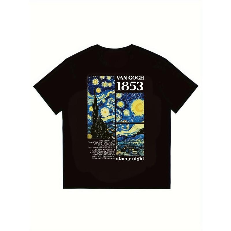 

His-and-hers matching Black T-Shirt Van Gogh 1853 Starry Night Art Print Casual Streetwear Men s Fashion Top XXXXL