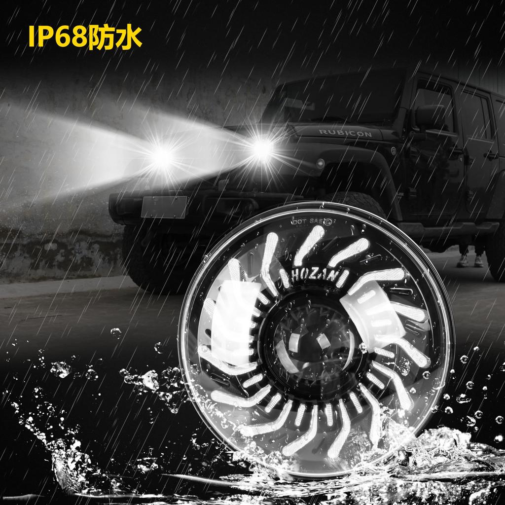 Motikvans Wrangler LED with Yellow Turn Signals and White for Wrangler Toyota FJ and Hummer Vehicle Inspection Set of 2 Round Headlights Headlights,