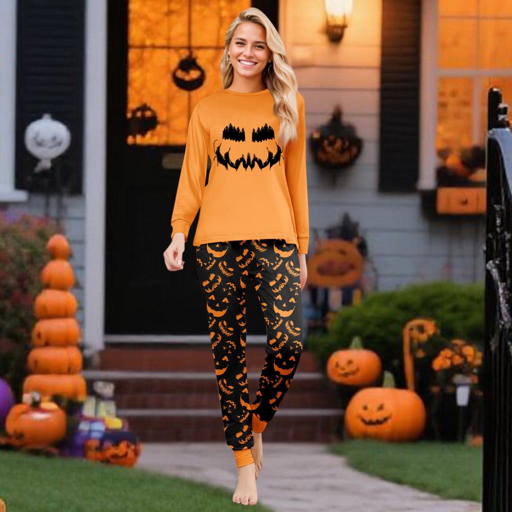 Print Cute Family Set Pajamas, Home Clothes, Family Set Long Sleeve Top Pants Set