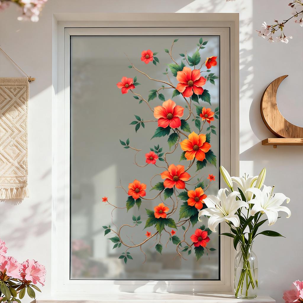 Rote Blume-förmige Glasaufkleberfolie zur Dekoration von Schlafzimmer-, Wohnzimmer- und Balkon-Glasfenstern