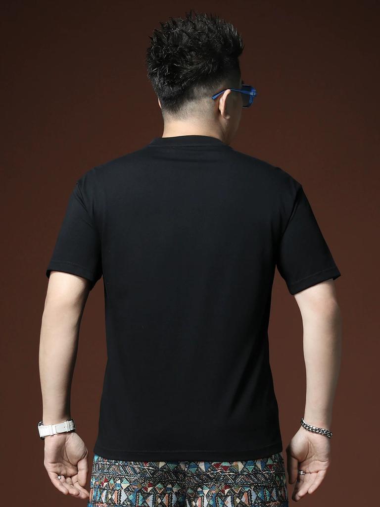European Summer New Fashion Brand Casual Round Neck Short-Sleeve T-Shirt Men's Stylish Letter Rhinestone Short-Sleeve T-Shirt