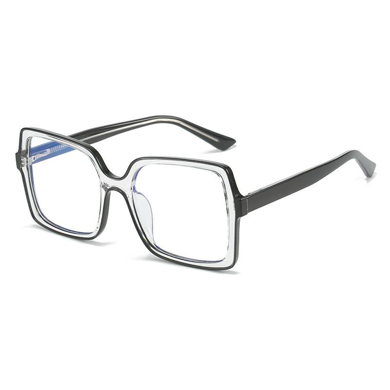 Trend Personalized Contrasting Color Anti-Blue Glasses, Simple Large Frame Plain Flat Glasses Tr Ferrule Glasses Frame
