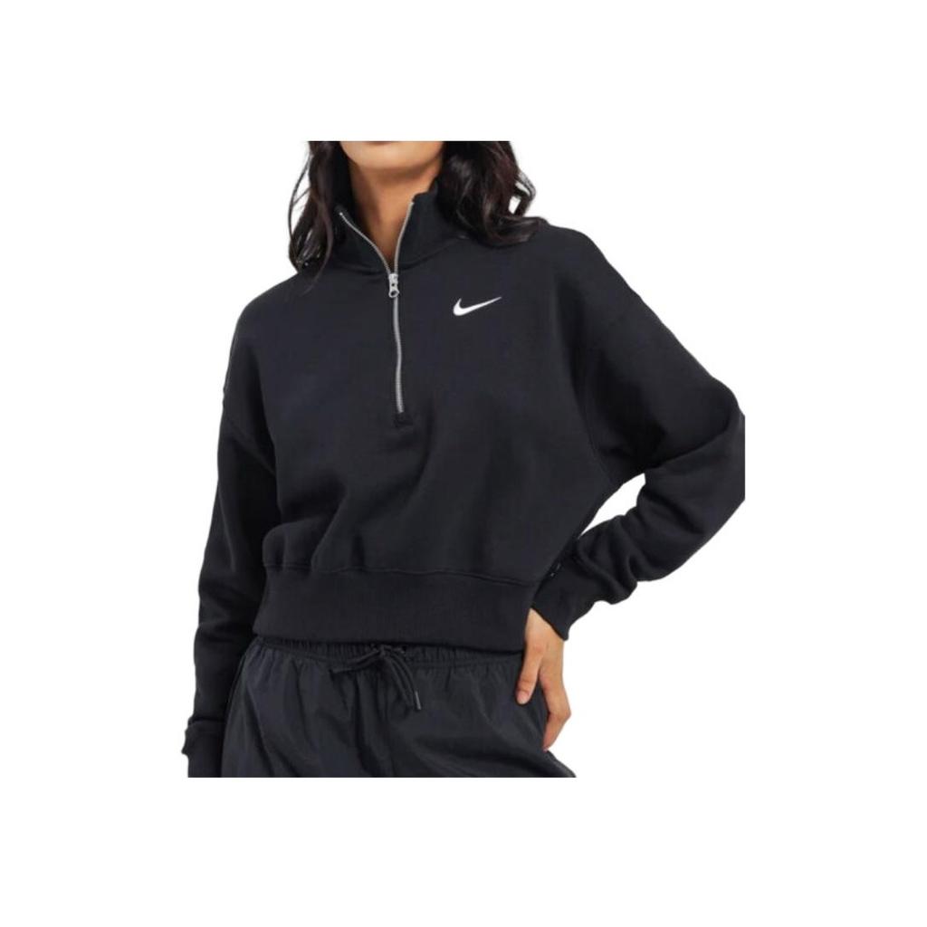 Nike Solid Color Stand Collar Half-Zip Casual Sport Long Sleeve Sweatshirt Women Tops Black DQ5768-010