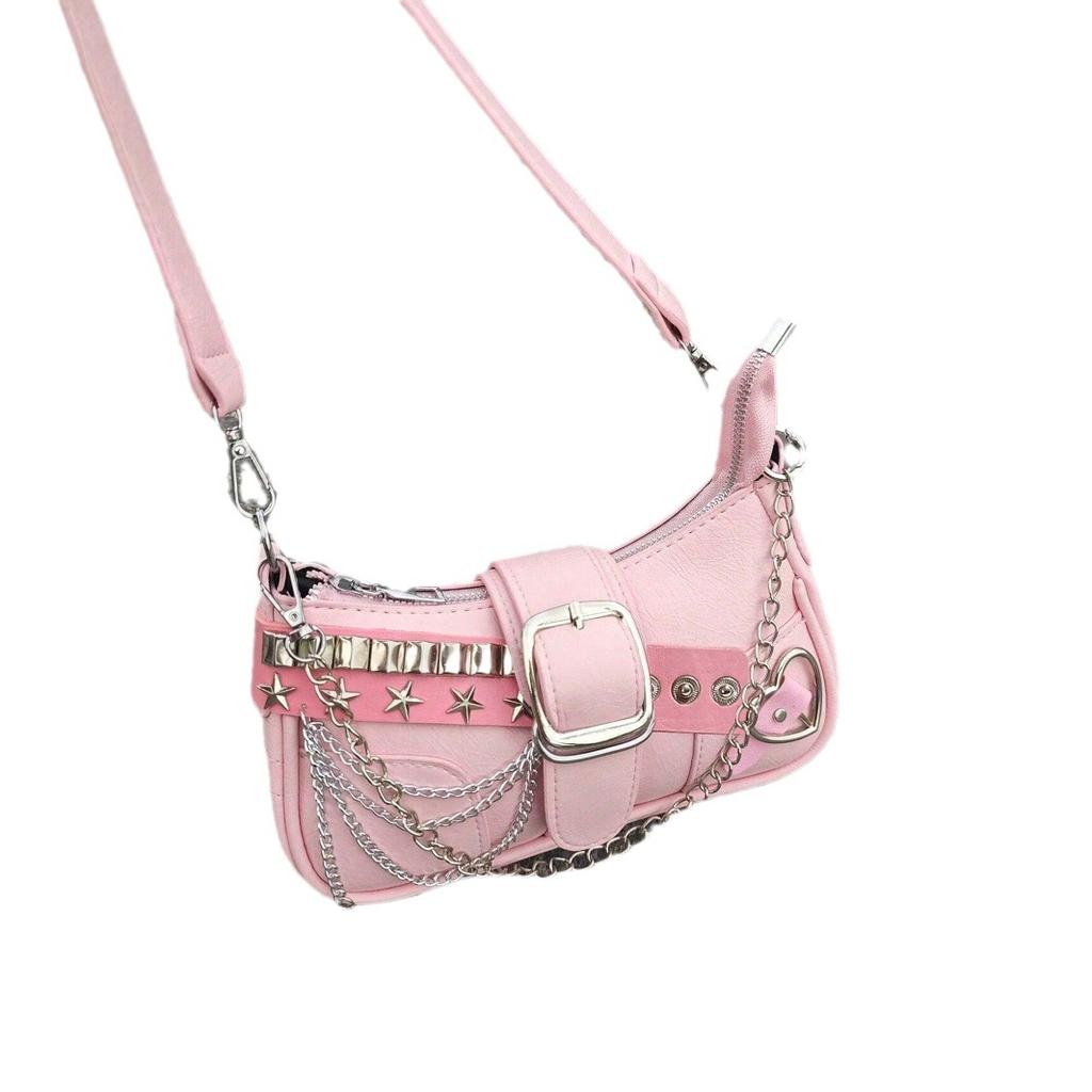 Niche Design Y2K Spice Girl Armpit Bag Versatile Messenger Bag Trendy Pink Star Baguette Shoulder Bag