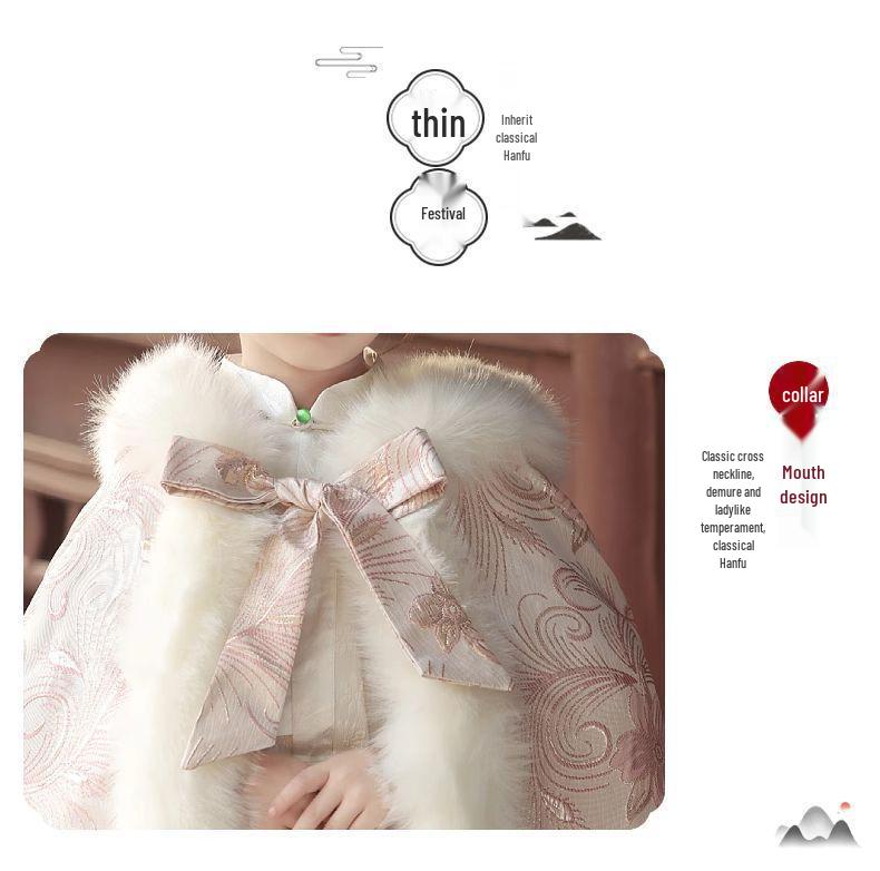 Mädchen Kapuzen-Hanfu-Umhang - Warmer Herbst/Winter Prinzessinnen-Schal im chinesischen Stil