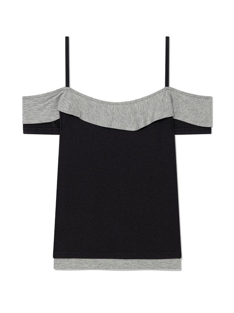 Eogeulliswedou Button Contrast Off-Shoulder (Black)