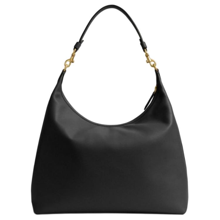 Coach Juliet 38 Metal Logo Zipper Closure Leather Shoulder Bag Large Women Shoulder Bag Black CY817-B4BK