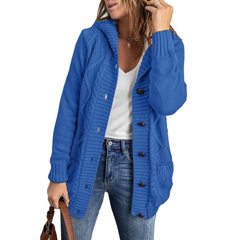 European American Winter Women's Solid Knit Cardigan: Casual Versatile Single-Breasted Multi-Button Warm Jacket