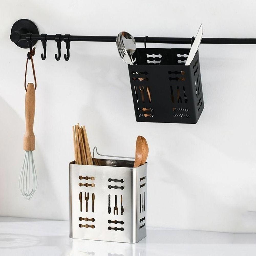 Rust-proof Chopsticks Storage Basket 2 Divided Compartments Utensil Holder Household