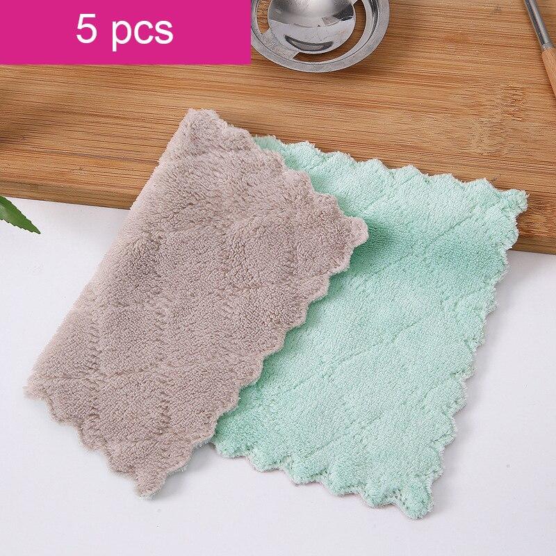 5pcs Double-layer Absorbent Microfiber Kitchen Dish Cloth Non-stick Oil Household Cleaning Cloth Wiping Towel Home Kichen