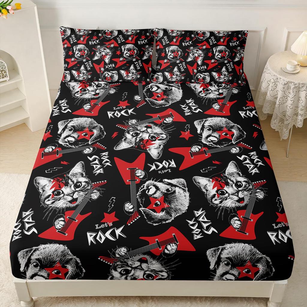 Animal Cat Pattern Mattress Three-Piece Digital Printing Mattress Bedding Set Adult Children