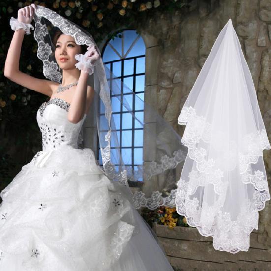 Romantic Women Lace Edge Long Cathedral Wedding Bridal Veil Accessory Headwear