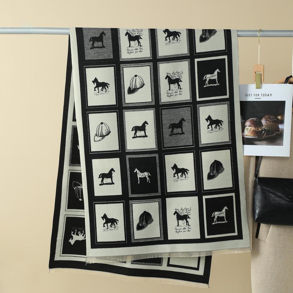 Double-Sided Women's Winter Ink Painting Snood: Imitation Cashmere Scarf for Air-Conditioned Rooms.