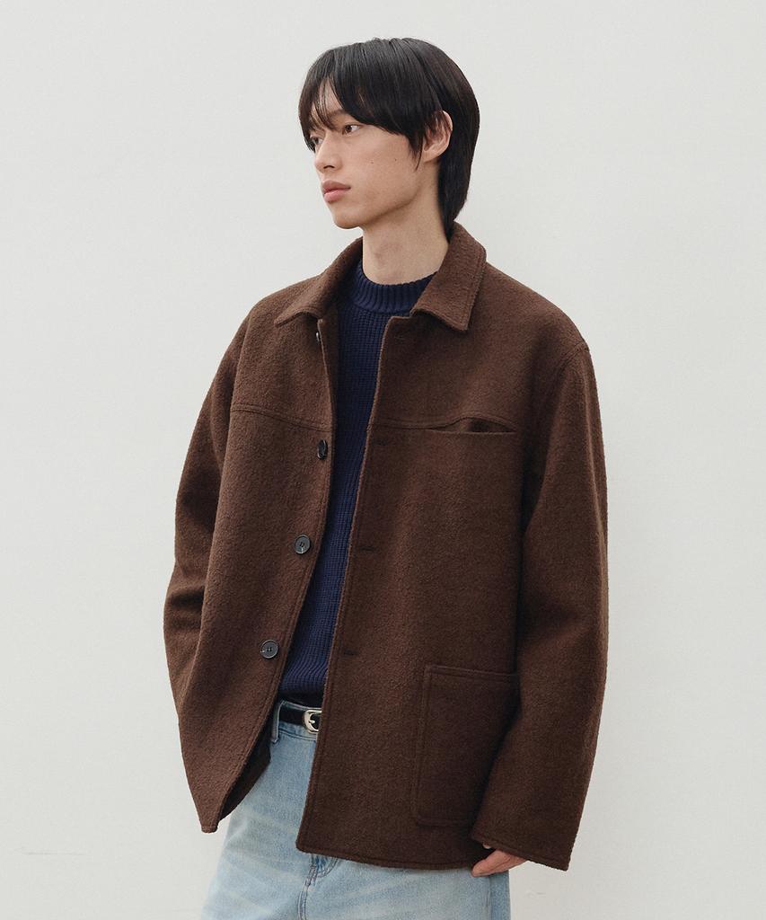 Leire Wool Blend Boucle Half Coat [Brown]