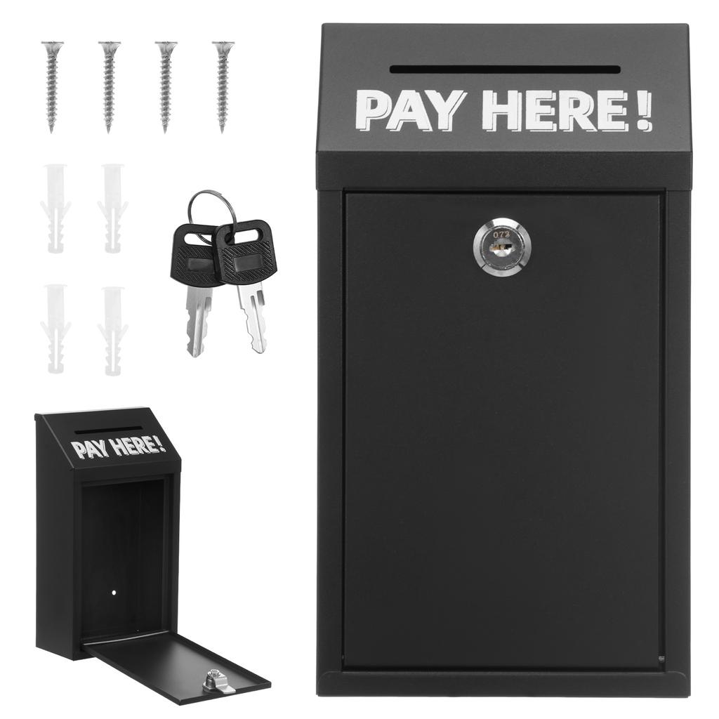 Wall Mounted Metal Donation Box with Lock and Key Safe Outside Cash Drop Box Easy Install for Wall Door Outdoor Cash Box
