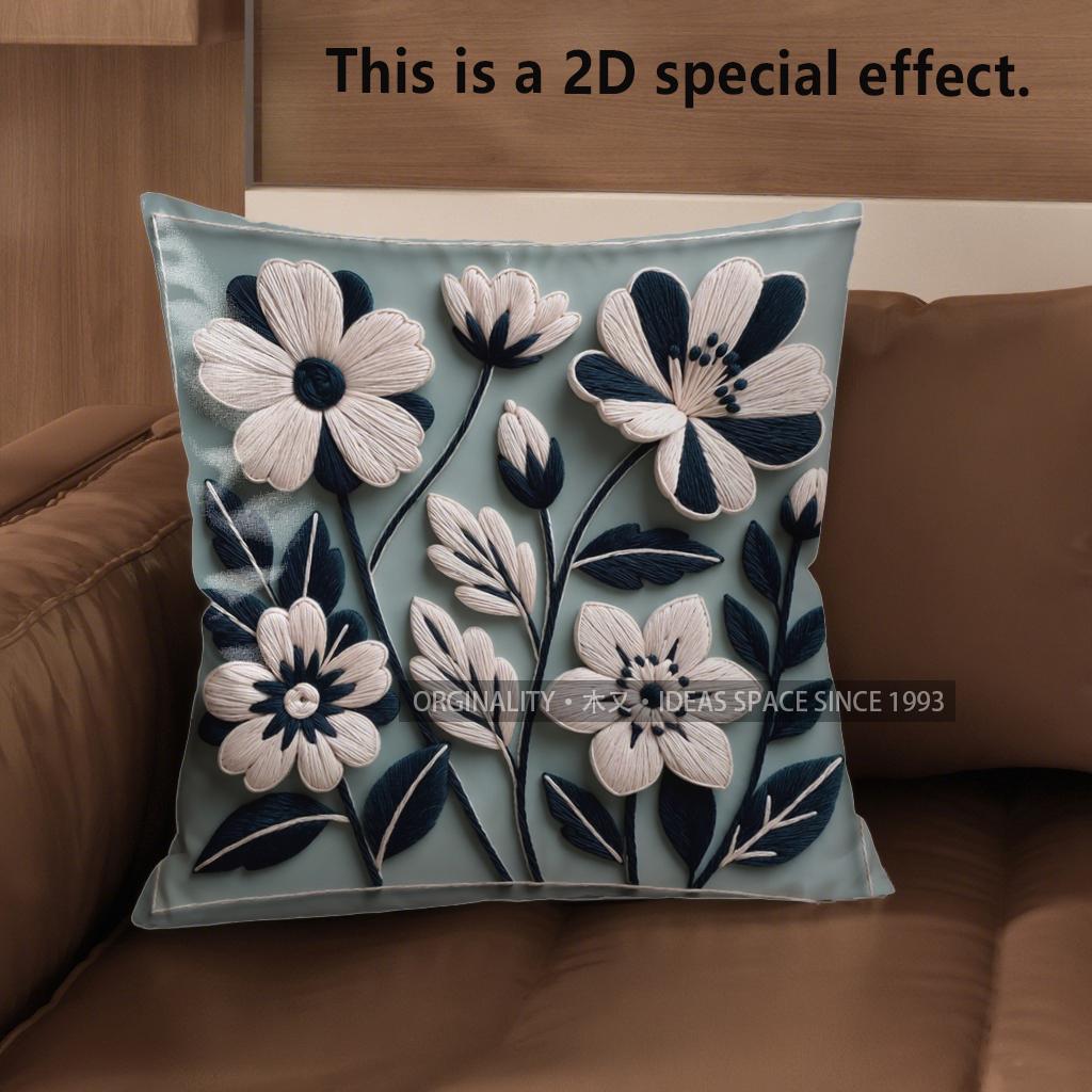 2D Floral 3D-Embossed Pattern Decorative Cushion Covers Pattern Cushion Cover Suitable For Sofa Bedroom Car Pillow Cover
