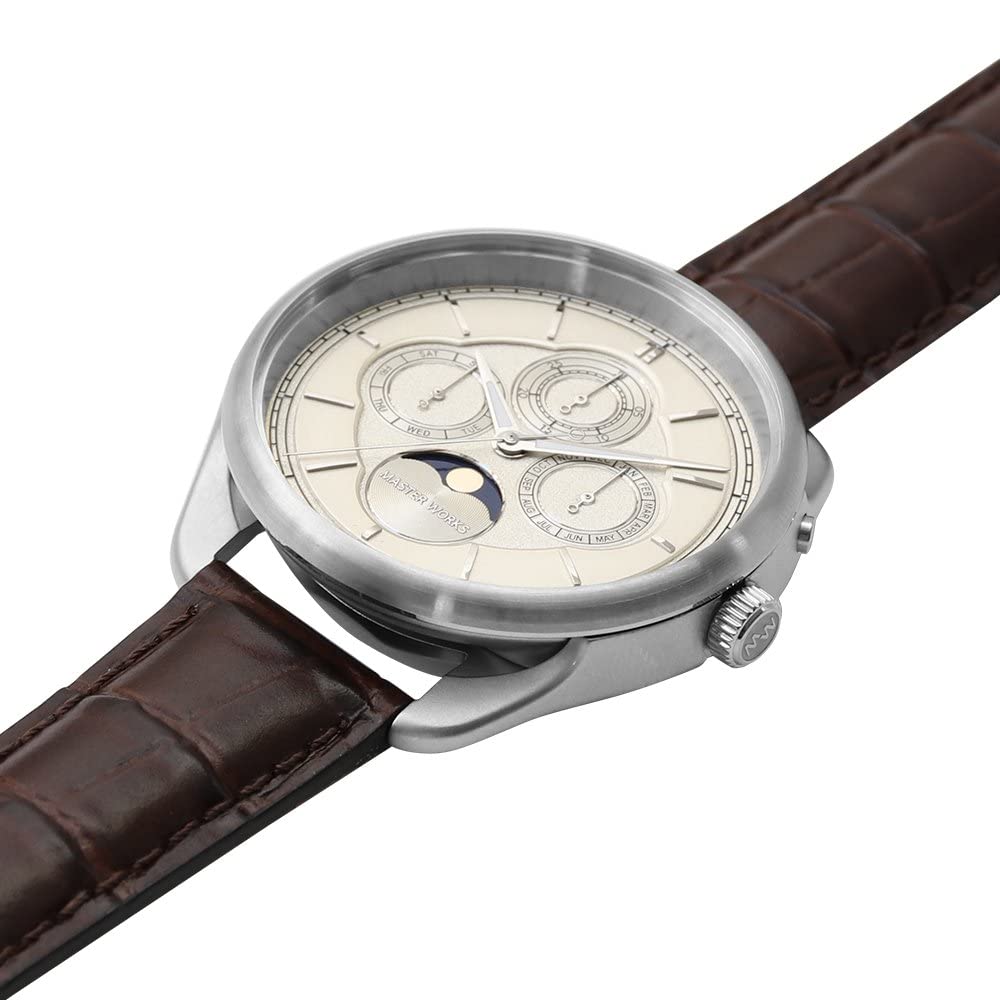 Masterworks Watch Quattro 004 Watch Made in Japan Quartz 40mm Leather Strap Watch Moon Phase Brown [MASTER WORKS] MW21SI-ACDBO8 Men's Men's