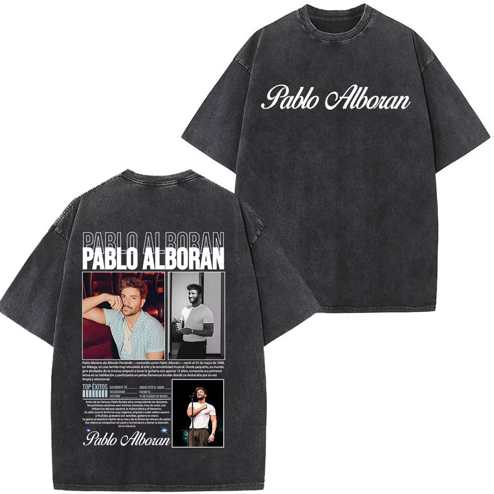 

Singer Pablo Alborn Global Tour Kmo Print Washed Vintage T Shirt Men Women Hiphop Tshirts Shortsleeved Casual T Shirts M