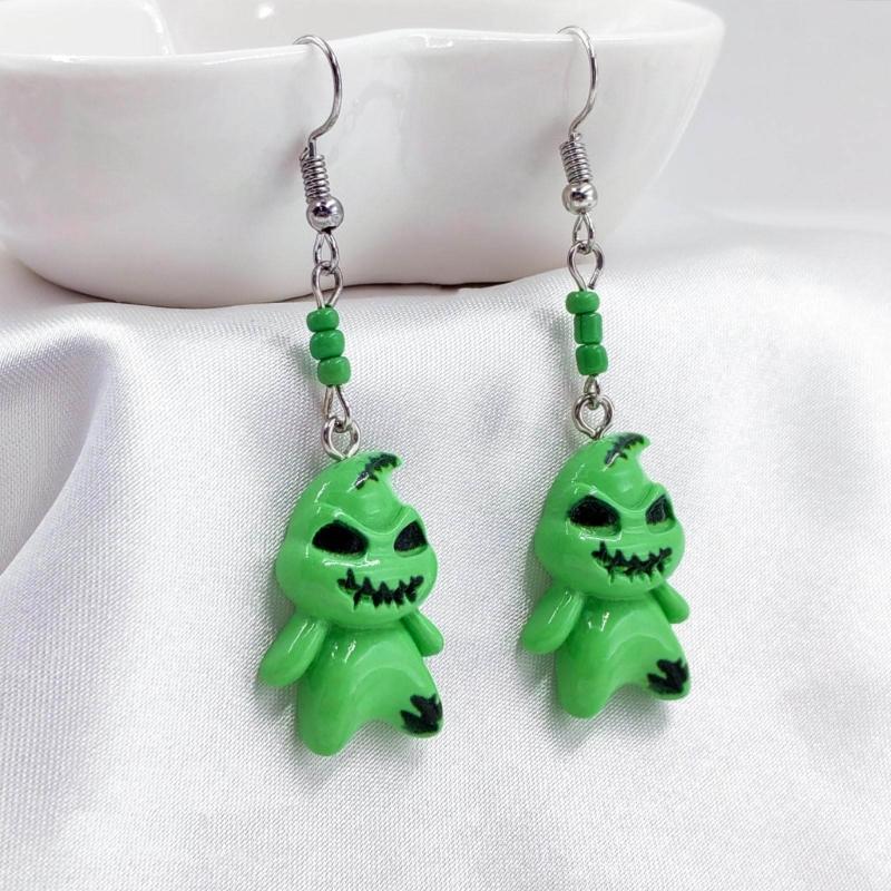 Spooky Green Spirit Earrings Small Dangle Drop Ear Rings Cute Halloween Themed Ears Pendant Accessories Jewelry Gift