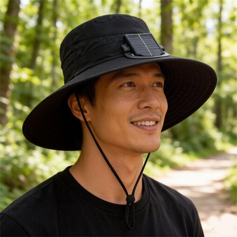 Rechargeable Outdoor Fisherman Hat Built In Fan Solar Charging Lightweight Breathable Sun Protection For Men Women
