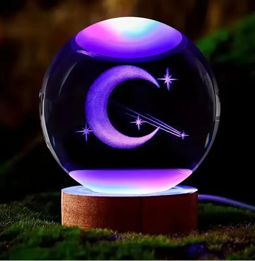 Umgebungslicht Saturn 3D Kugel Lampe Sonnensystem Kristallkugel mit Mehrfarbiger LED Lichtbasis Stimmungslicht Geschenke Geburtstag