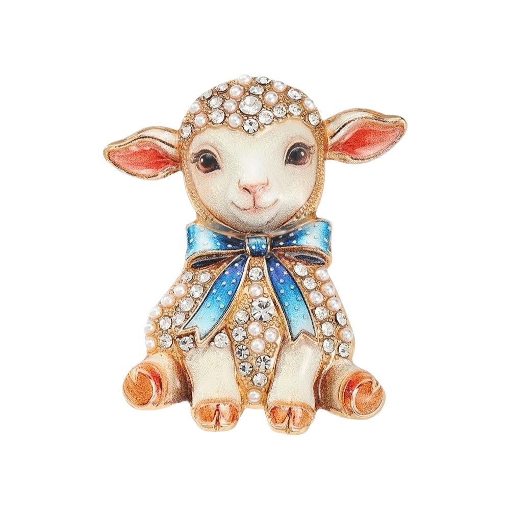 Enamel Animal Brooch Rhinestone Lamb Badge Pin Beautiful Lapel Zinc Zinc Alloy Pin Couples