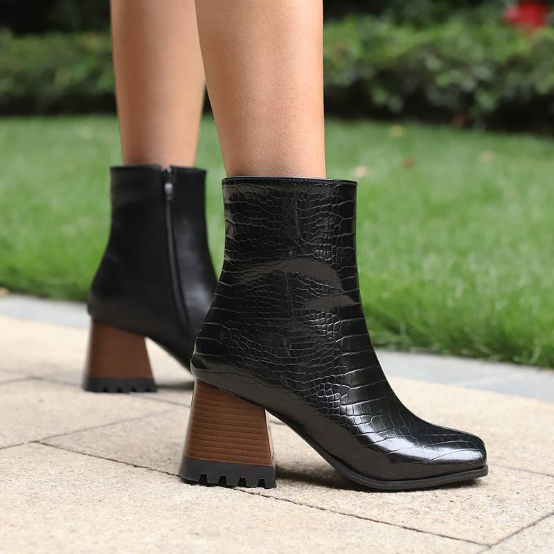 Krazing Pot Polyurethane Autumn Winter Shoes 47 Size 48 Chelsea Boots Gingham Prints Square Toe Plus Size Keep Warm Ankle Boots