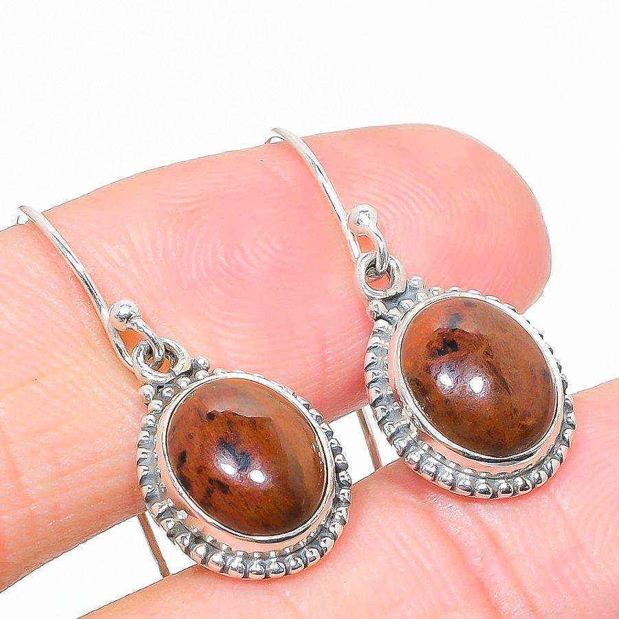 Natural Mahogany Obsidian Gemstone 925 Solid Sterling Silver Earring 1.25" G3s13