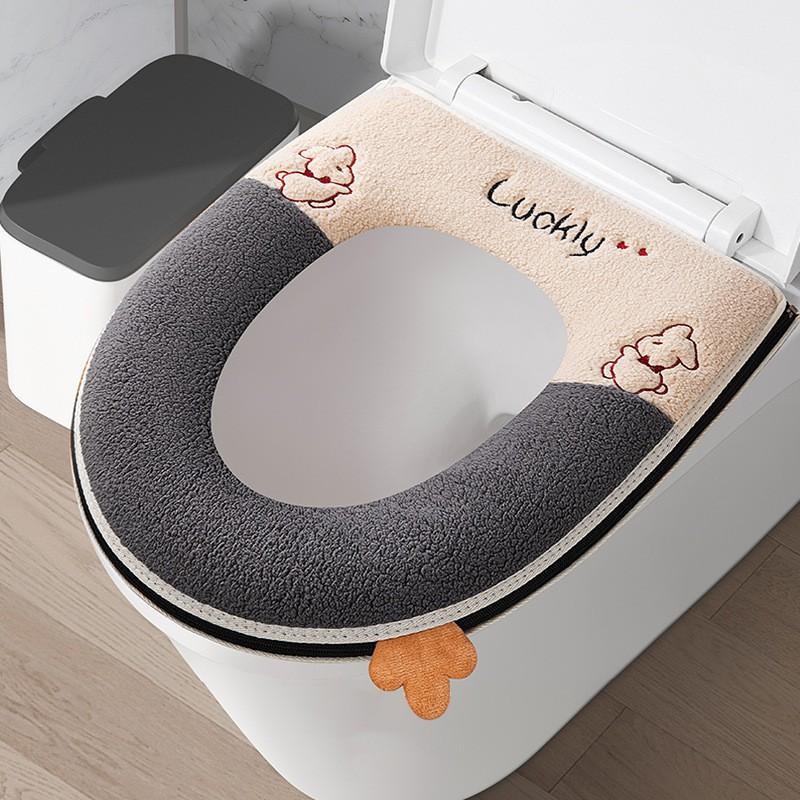 Washable Waterproof Toilet Seat Cover With Zipper Thick Winter Padding Universal Fit Home Bathroom