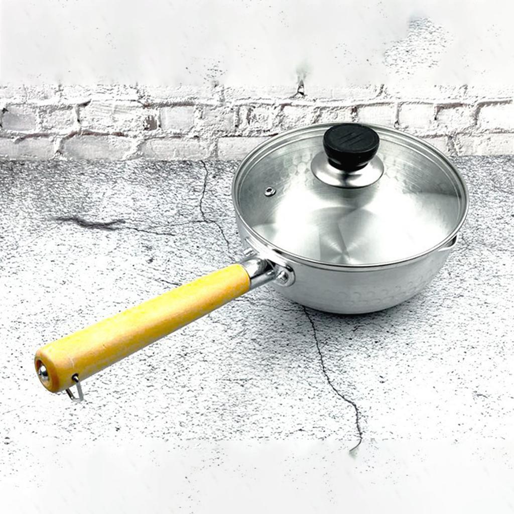 Milk Warmer Pot Prevent Sticking Flat Bottom Even Heating Aluminium Butter Warmer Pan Milk Saucepan with Wood Handle