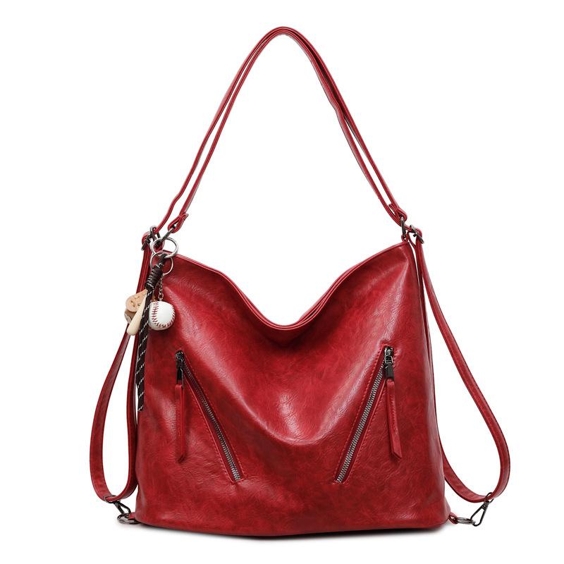 Leather Hobo Bag Women's Fashion Shoulder Tote with Dual Zip Pockets and Adjustable Strap