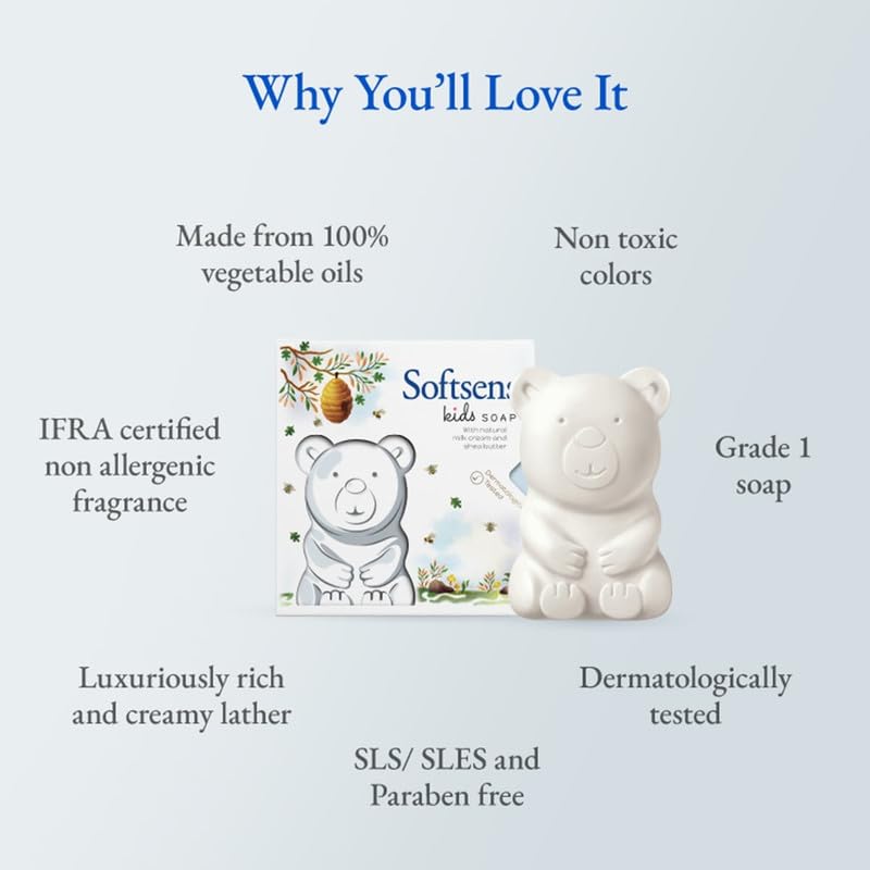 Softsens Kids Soap Teddy 75g Pack Of 5 Gentle Nourishing Moisturizing Animal Shape Bar Soap For Toddlers Kids Age 2-10