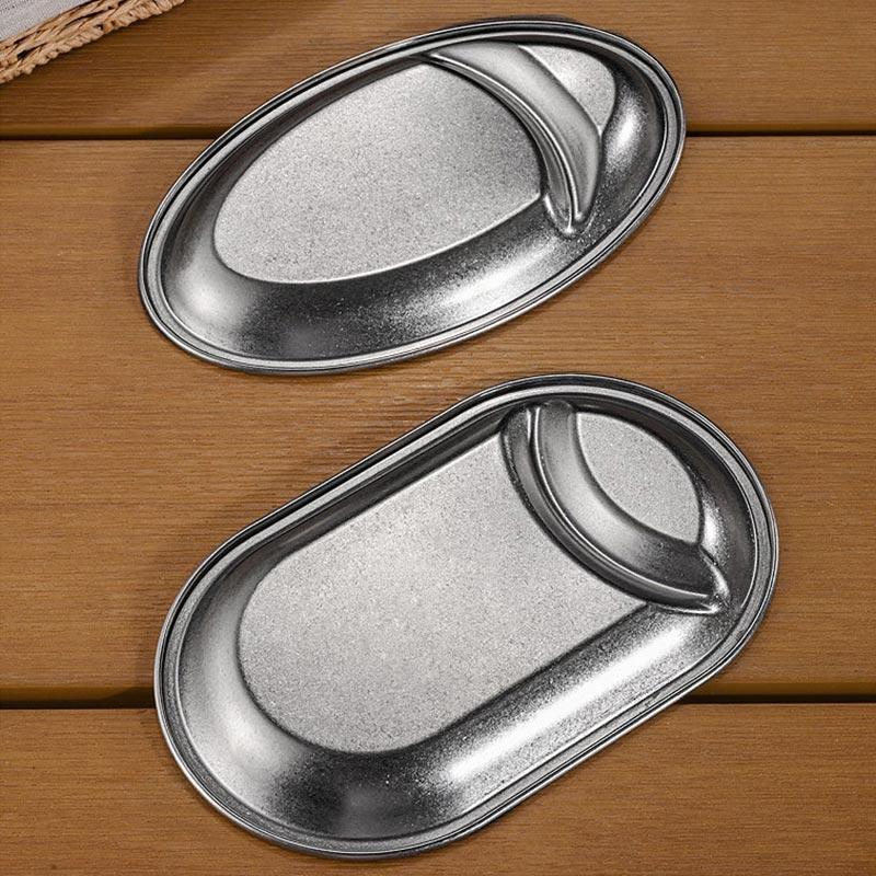 Stainless Steel Snack Plates,Oval Shaped French Fry Dish Tableware,Vintage Tea Snacks,Bars,KTV,Fried,French Fries,Snack Plates