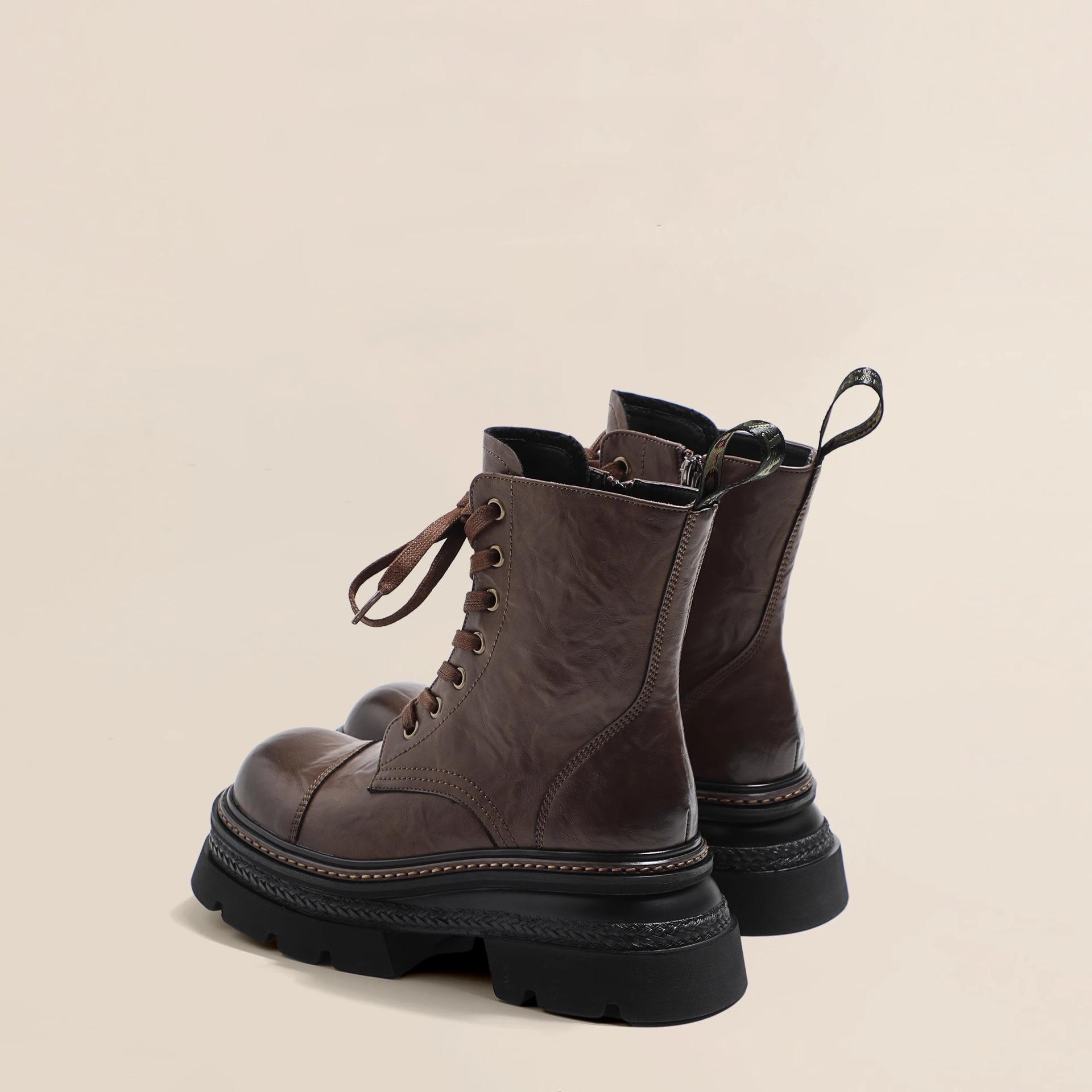 

Gu Yunshu thick-soled British Martin boots women s 2024 autumn new polished washed fashion locomotive handsome short boots 40 коричневий