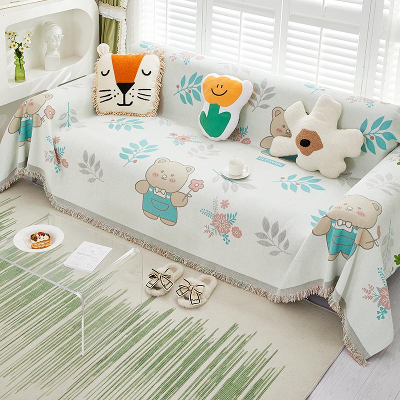 INS Style Cartoon Sofa Cover Cloth Sofa Cover All-Inclusive Four Seasons Universal Blanket Sofa Cushion