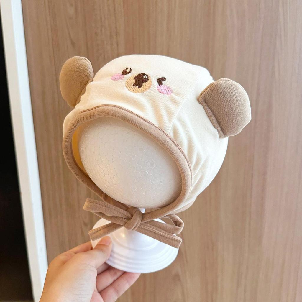 Cartoon Bear Baby Hat Autumn Winter Warm Cotton Infant Ear Protection Cap Solid Color Windproof Toddler Beanies Hat Bonnet