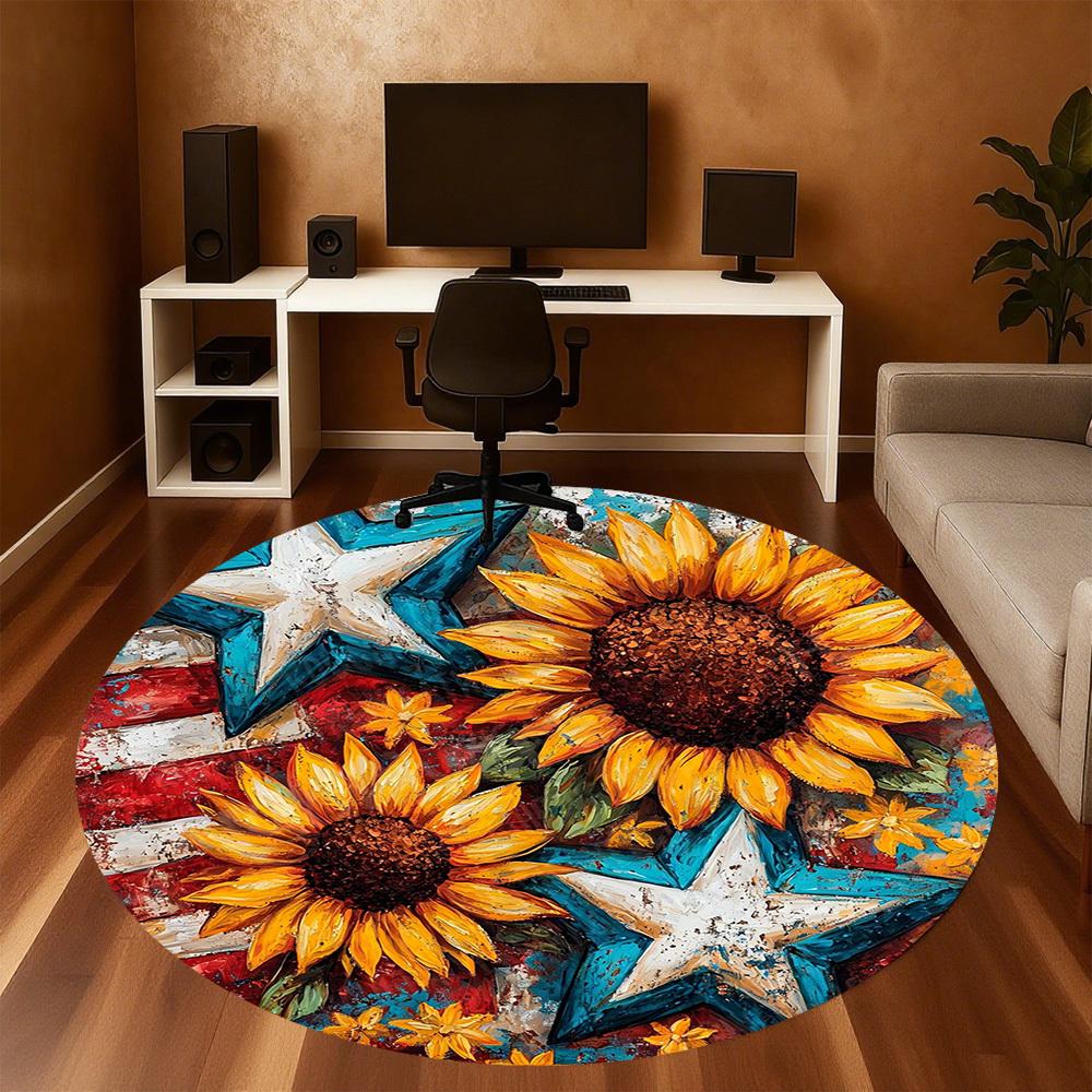 1PC sunflower flag Office Round Area Rug, Under Office Chairs Bedroom Living Room Home Decor, Carpet for Office -1110112