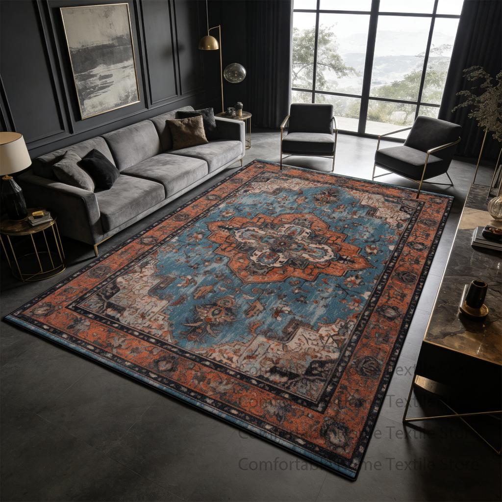 Dark toned Distressed Persian Living Room Carpet Decoration Bedroom Bedside Antiskid Fluffy Rug Washable Soft Coffee Tables Mat