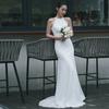 New Neck Bridal Light Wedding Dress, White Simple Fishtail Skirt, Small Trailing Tail Outdoor Travel Photography, Light Welcome Yarn, Thin
