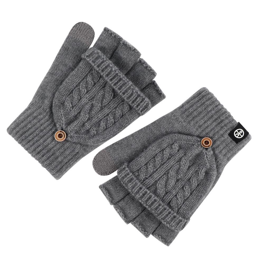 Gants Tricotés pour Femmes à Couverture Rabattable Mignons à Double Usage Gants en Laine Hiver Chaud Demi-Doigt Doigt Découvert Gants en Fourrure de Lapin