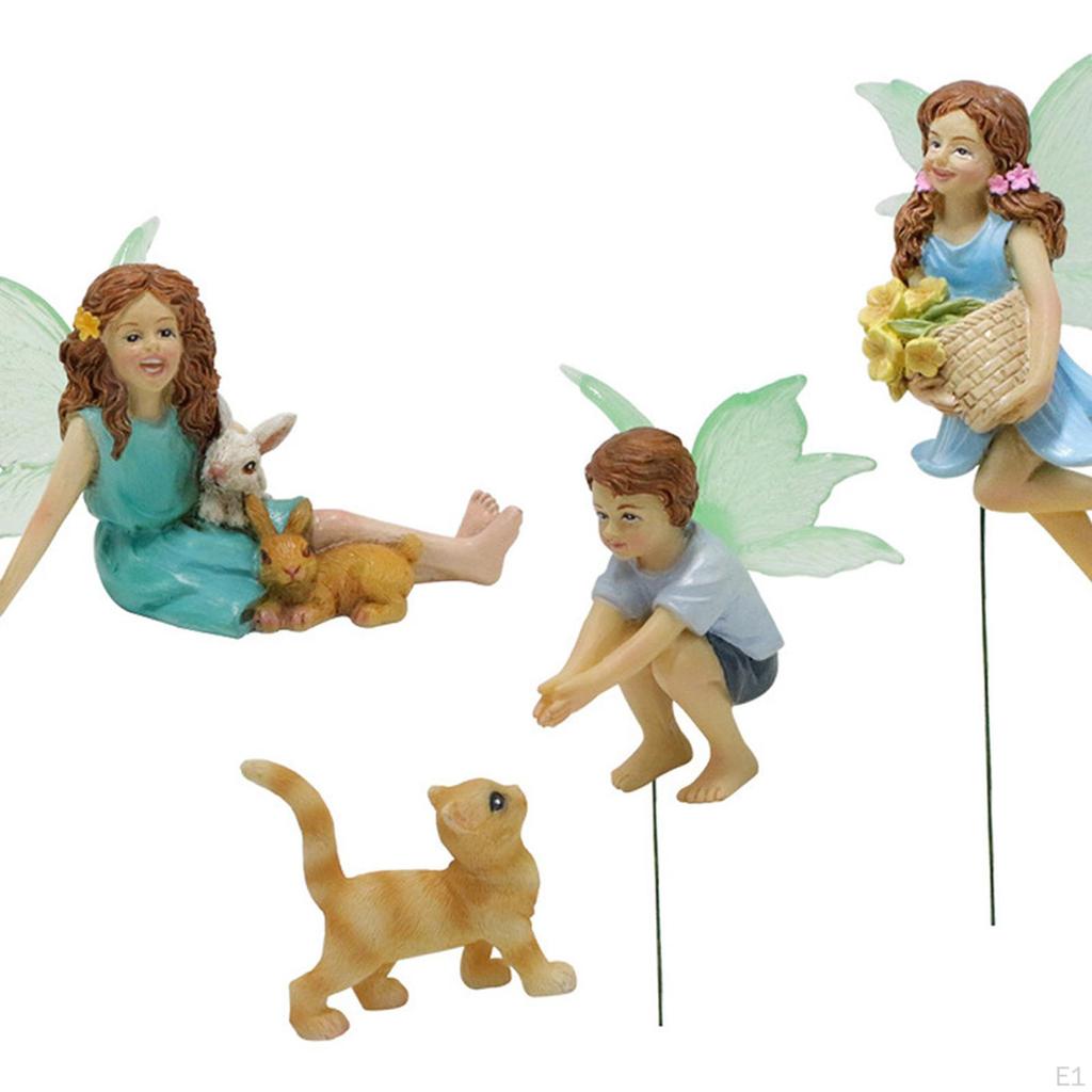 4x Miniaturfiguren Harz Fee Garten Zubehör Figur Mini Statuen für Terrasse Topf