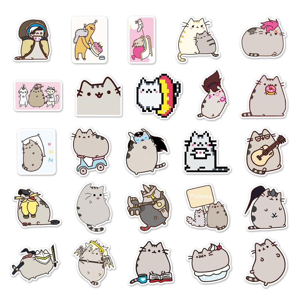 50 Cartoon Fatso the Cat Waterproof Stickers for Suitcases, Trolleys, Cars, and Refrigerators