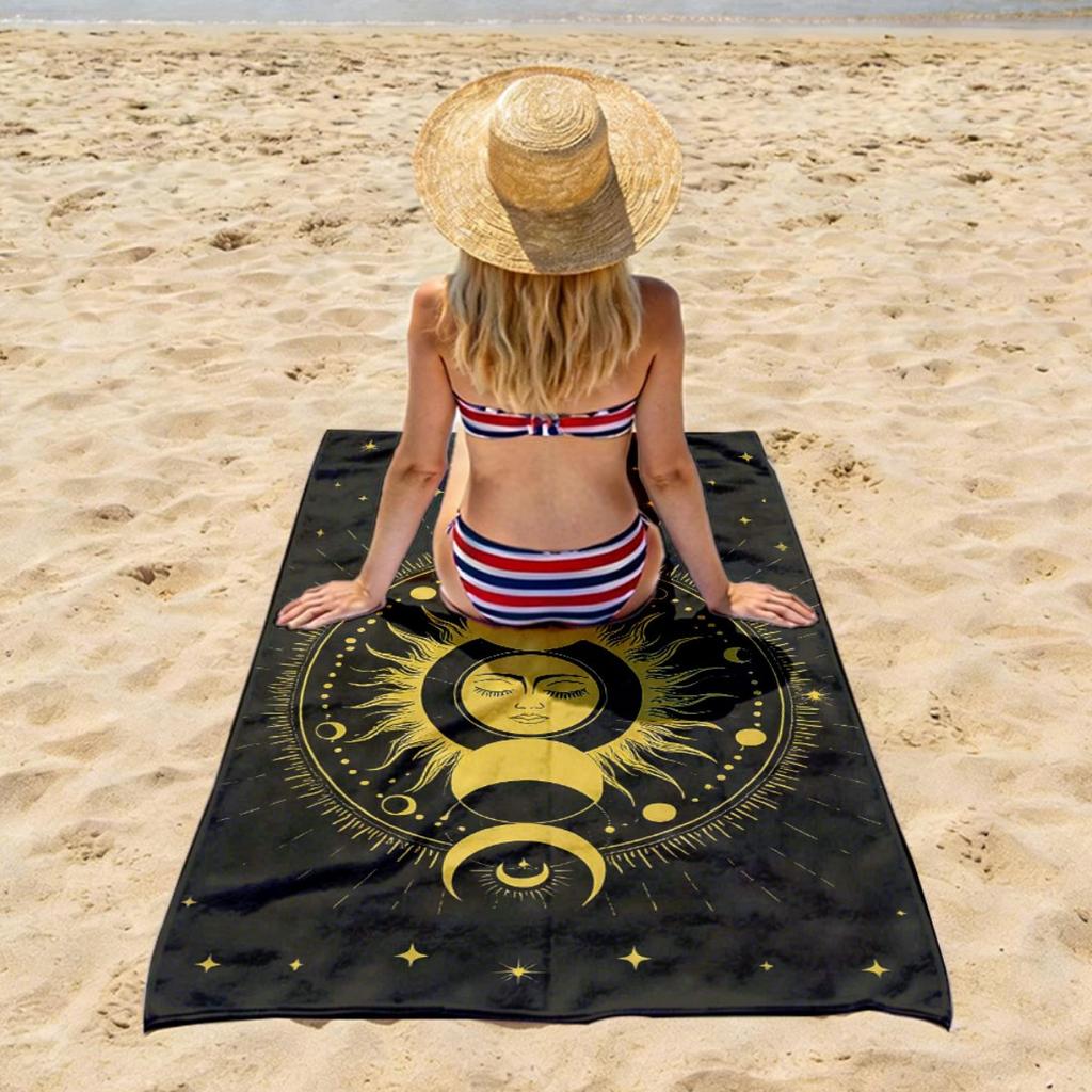Sun Moon Celestial Oversized Beach Towel Patterned Sunscreen And Windproof Suitable For Swimming Pool Camping Travel Blanket